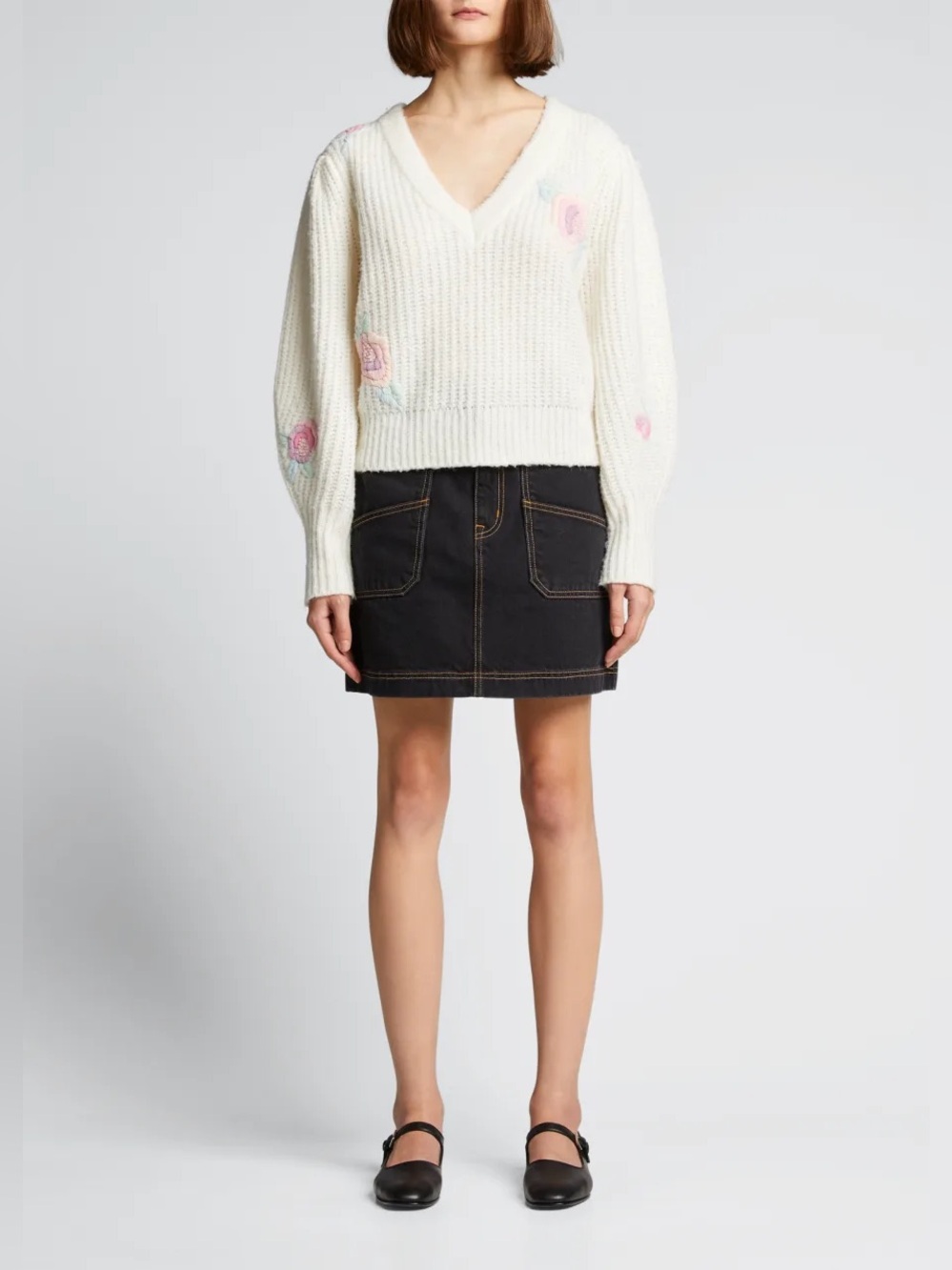NWT LoveShackFancy Ridge V Neck Floral Embroidery Sweater Pullover M - Picture 4 of 17